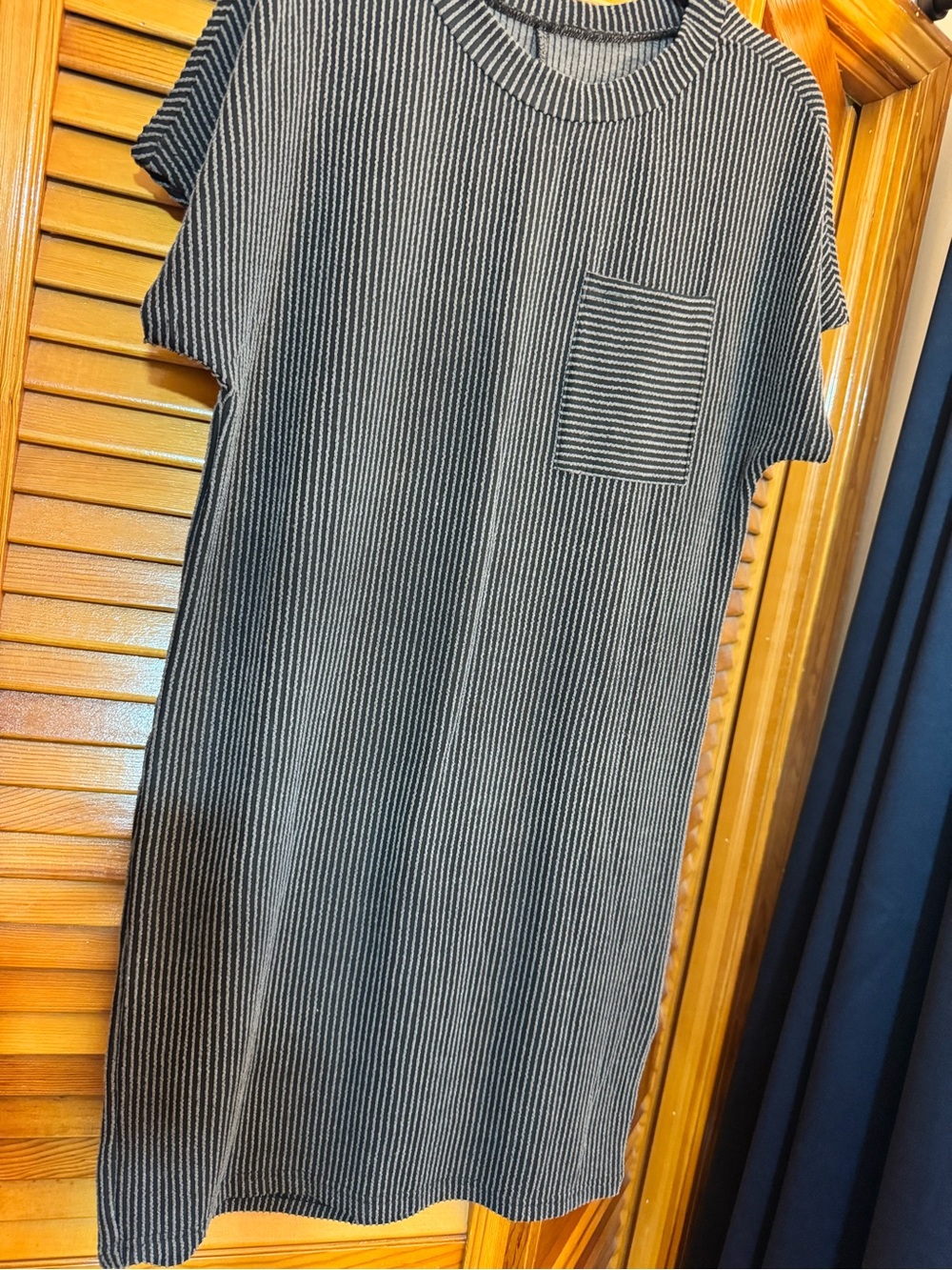 Black and Gray Striped Knit T-Shirt Dress
